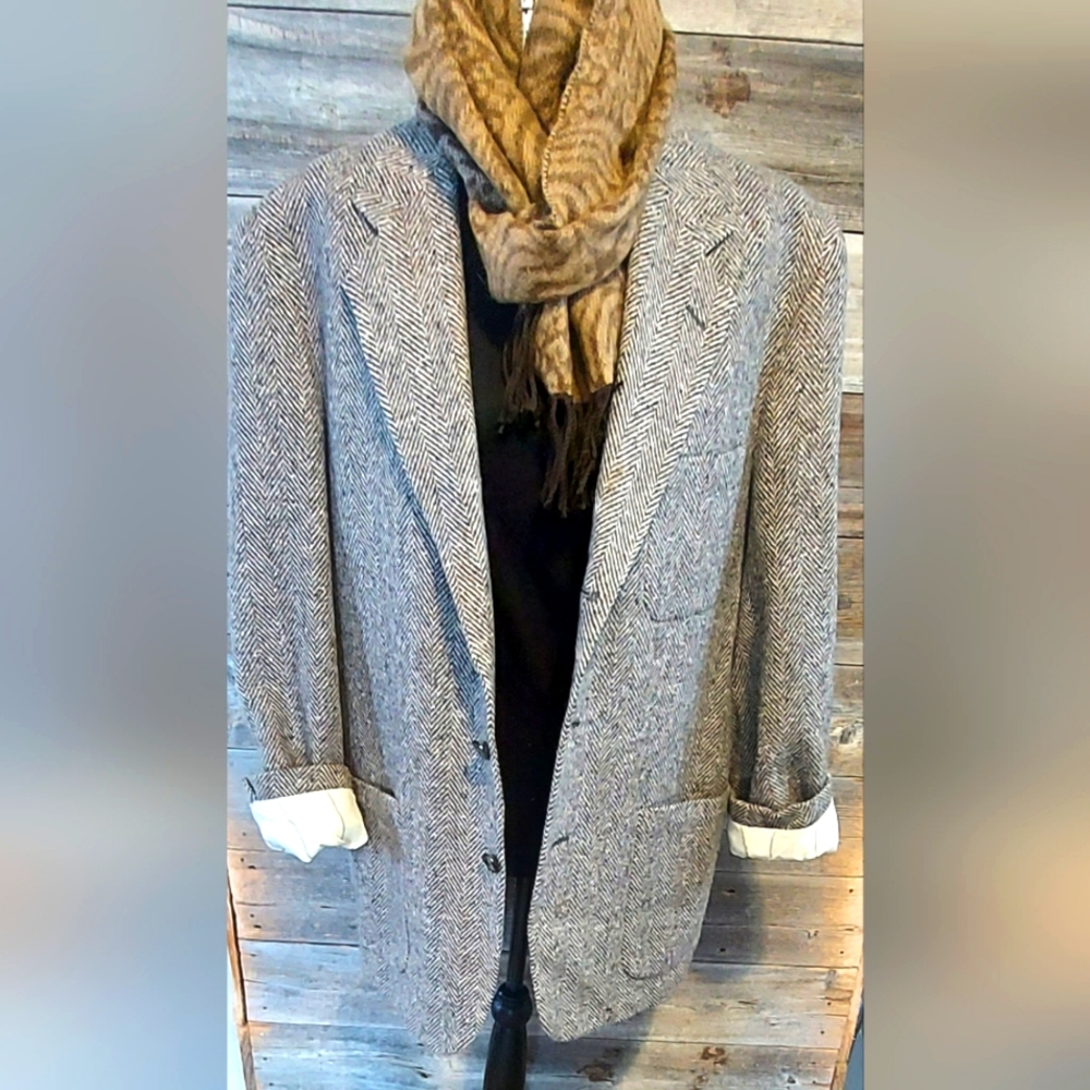 VINTAGE 100% virgin wool mens basic  office attire business blazer Hounds tooth